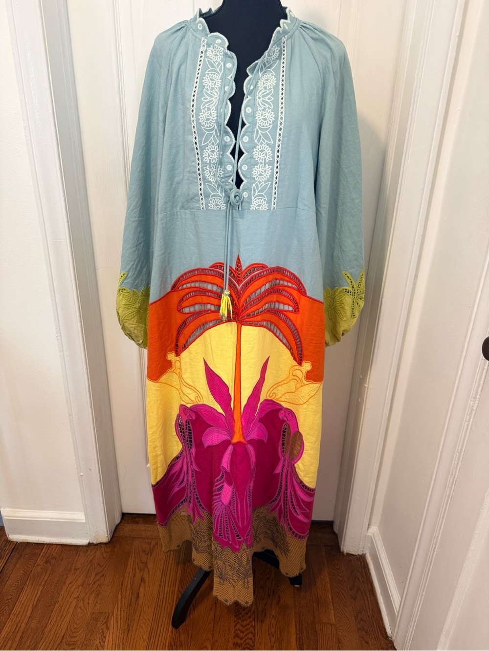 Farm Rio Multicolor Usiacuri Embroidered Richelieu Maxi Dress Size L - Picture 5 of 13